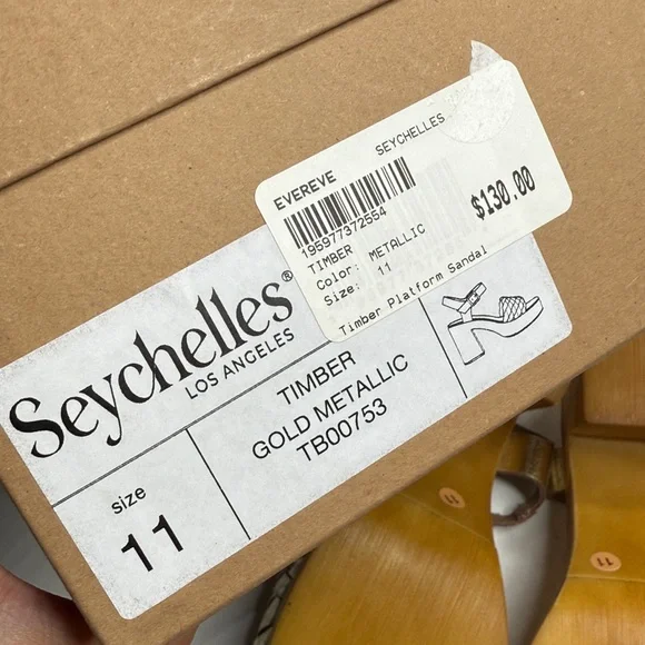 Seychelles Timber Gold Metallic Platform Wood Chunky Block Heel Sandal NEW - Picture 9 of 11